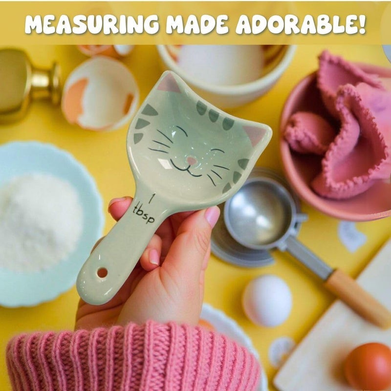 Goodscious Cat Measuring Spoons - Cute Measuring Spoons Set w/Ribbon- Cat Kitchen Accessories for Cat Baking Supplies - Ceramic Measuring Spoons Set - Cat Themed Kitchen Items- Baking Gifts for Women (Set of 5) - Image 2